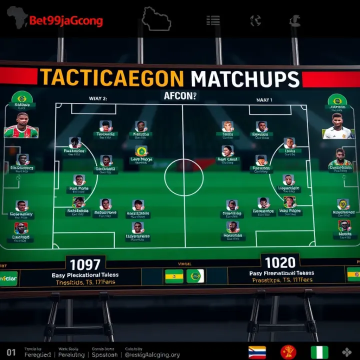 Tactical analysis board showing strategic formations and player positions for a key Africa Cup of Nations match