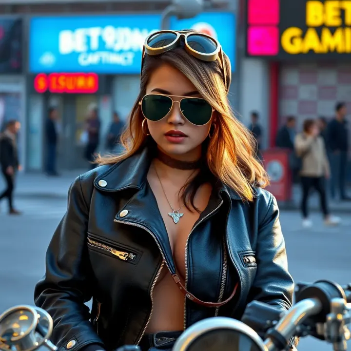 Contemporary Aviator Pin Up Look with Vintage Flair Modern interpretation of aviator pin up style featuring leather bomber jacket and retro sunglasses