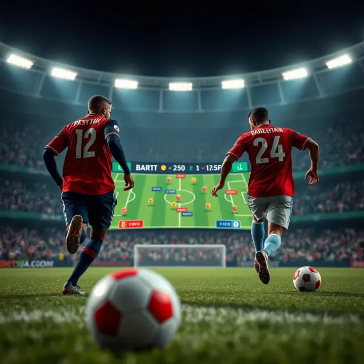 Football pitch with tactical graphics illustrating score prediction strategies