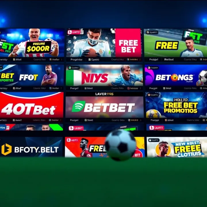 A vibrant digital display of various online betting platforms showcasing free bet promotions available for Nigerian users