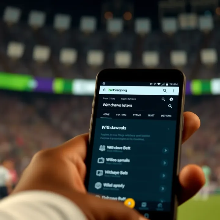 Mobile phone displaying Nigerian betting site with withdrawal options