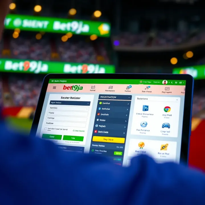 Illustration showing a digital device with Bet9ja registration interface in Nigeria