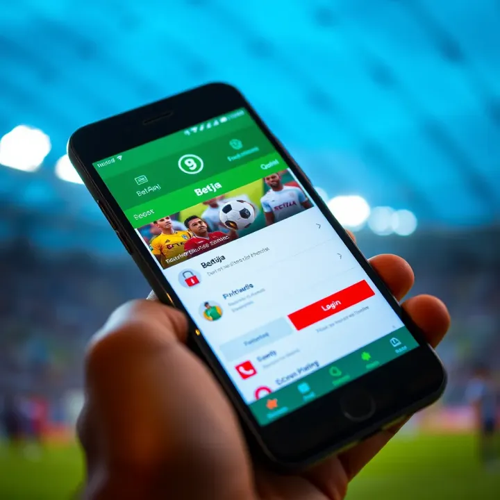 Smartphone displaying Bet9ja app interface with betting options and secure login screen