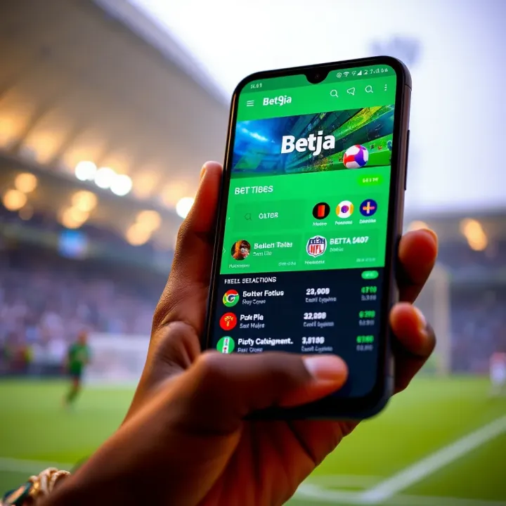 Android smartphone displaying the Bet9ja app interface with betting options