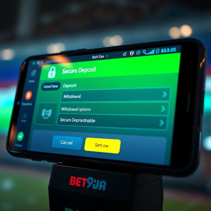 Secure Deposit and Withdrawal on Bet9ja App Secure transaction screen showing deposit and withdrawal options on Bet9ja app for Nigerian users
