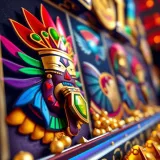 Colorful Aztec symbols and gold treasures on slot reels