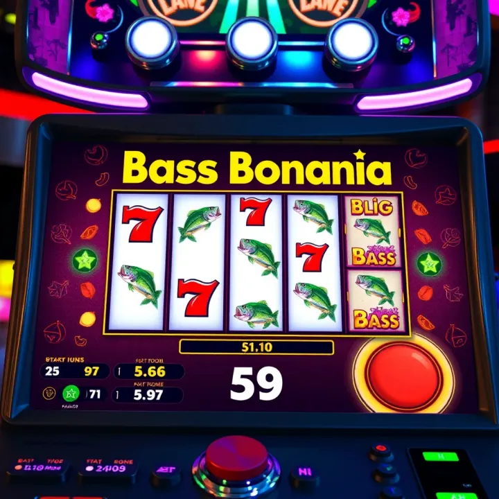 Slot machine interface showing Big Bass Bonanza game symbols and payout options on Bet9ja platform