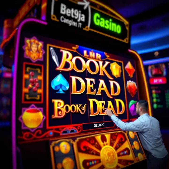 Bet9ja casino online interface showcasing Book of Dead slot game with vibrant symbols and reels