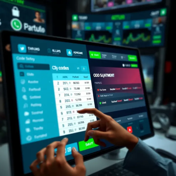 Illustration of a digital sports betting interface showing code entry and odds adjustment