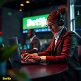 Customer service representative assisting a bettor through live chat on a laptop