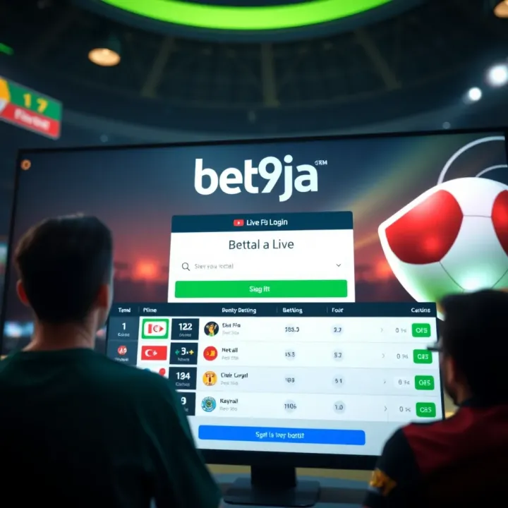 User interface showing Bet9ja ES Live Login screen with real-time betting options