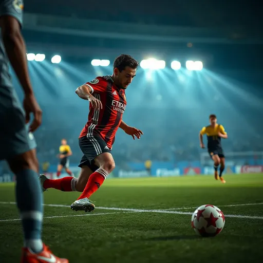 Soccer players competing with a focus on ball control during a Europa League match