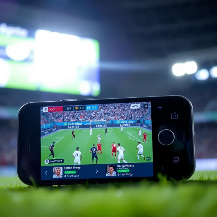 Mobile device displaying live football match on Bet9ja platform