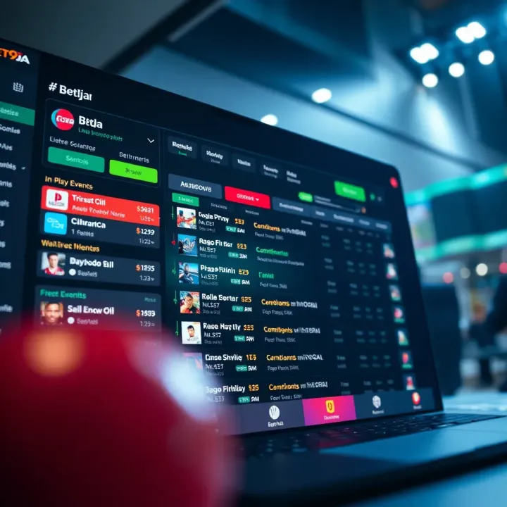 Dashboard view of Bet9ja platform displaying live sports events and betting markets