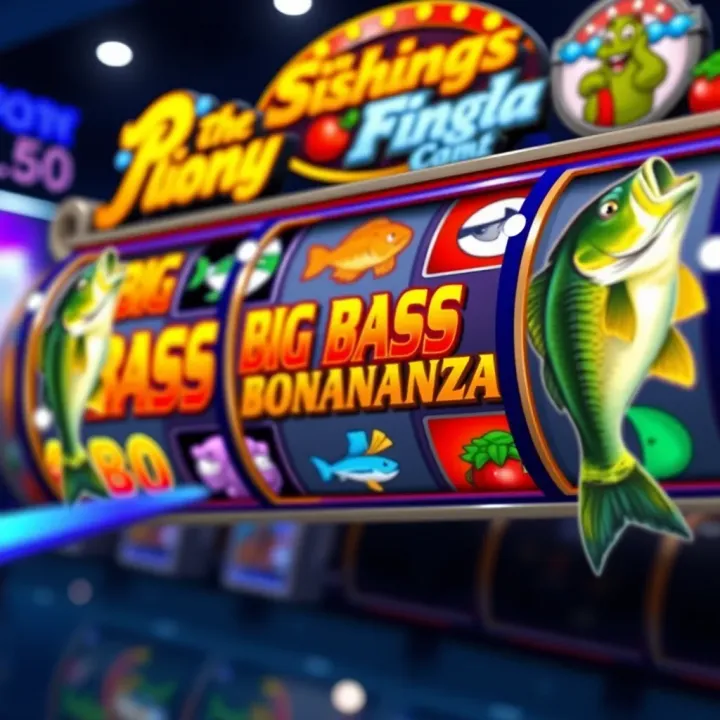 Colorful fishing-themed slot icons with reels spinning to highlight winning combinations