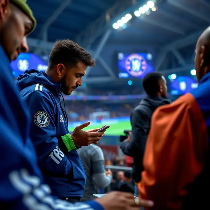 Football fans engaging with online betting platform during Chelsea match