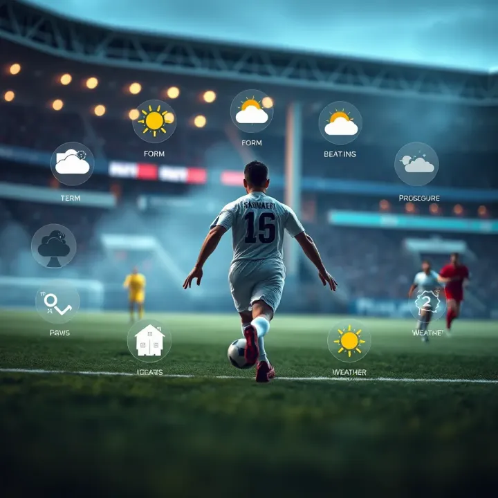 Visual representation of factors influencing football match outcomes including team form and weather