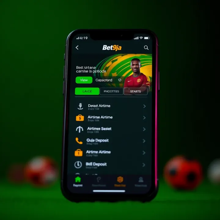 Mobile phone screen showing Bet9ja app interface with airtime deposit options