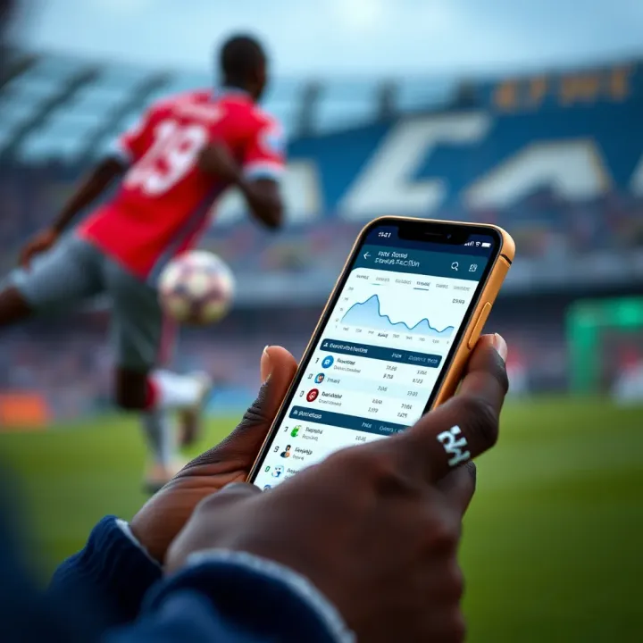 Mobile screen displaying Nigerian football score prediction app with data analytics