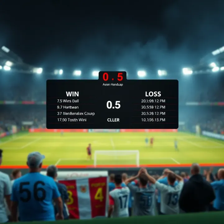 Illustration of a football match scoreboard showing Asian handicap betting options with clear win or loss outcomes