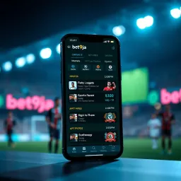 Mobile phone displaying Bet9ja app interface with sports betting options