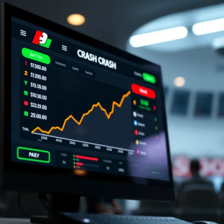 Digital screen displaying Bet9ja Crash betting interface with rising multiplier graph